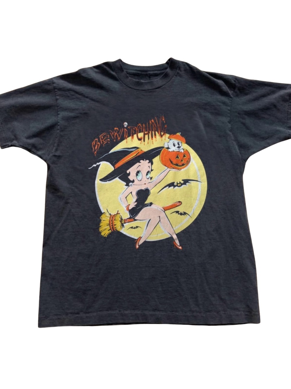 Gildan Betty Black Halloween Witch Tee with Yellow Moon Graphic